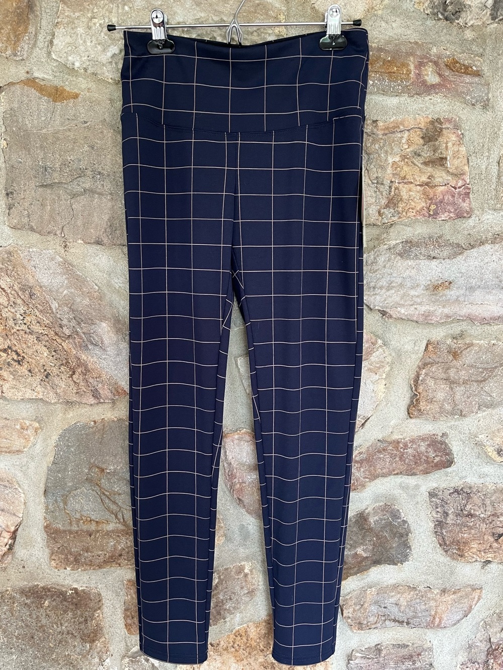 NWT Alexander Jordan Tummy Control Windowpane Leggings Navy Small S